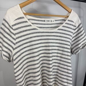 Cato Women's Gray & Ivory Striped Short Sleeve High Low Top Size XL